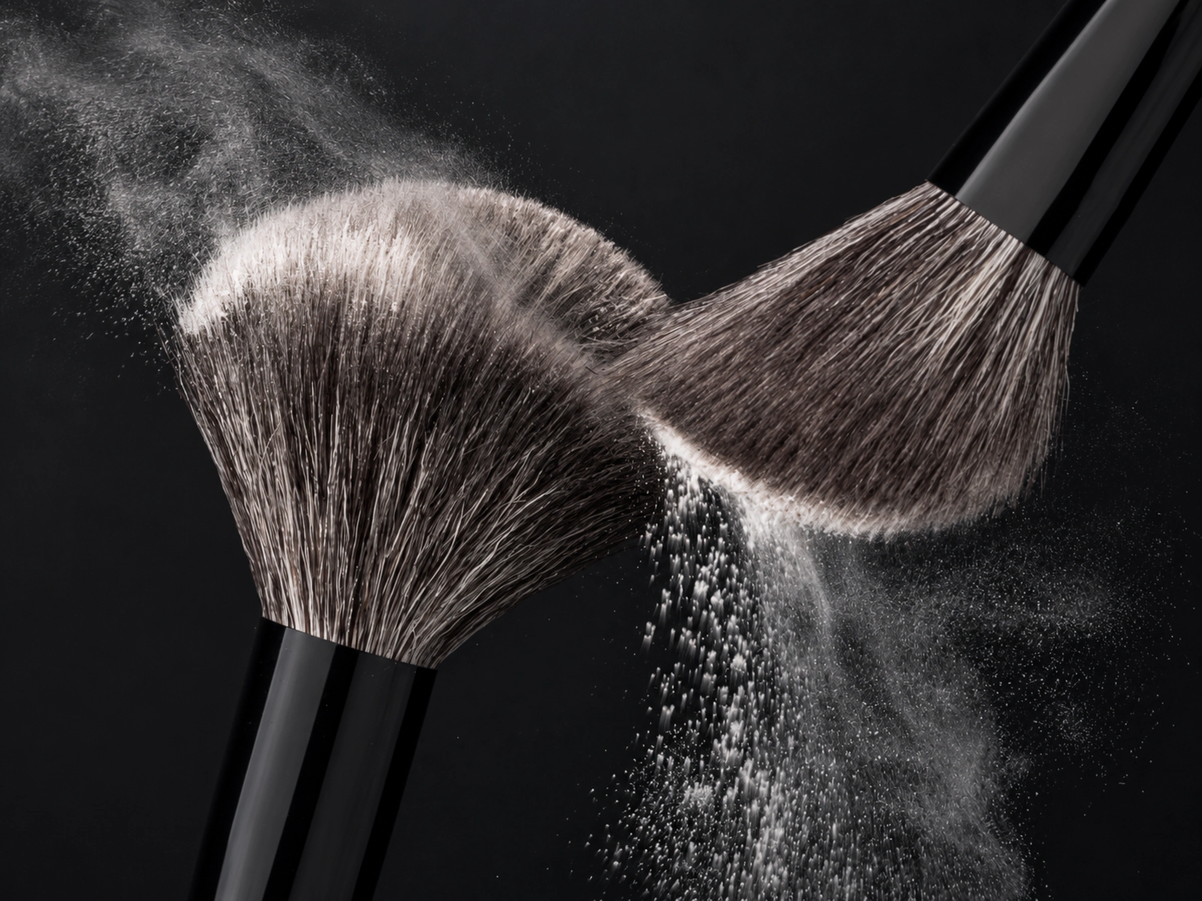 The real Birran broad grey and white mixed powder brush heads with glossy black ferrules