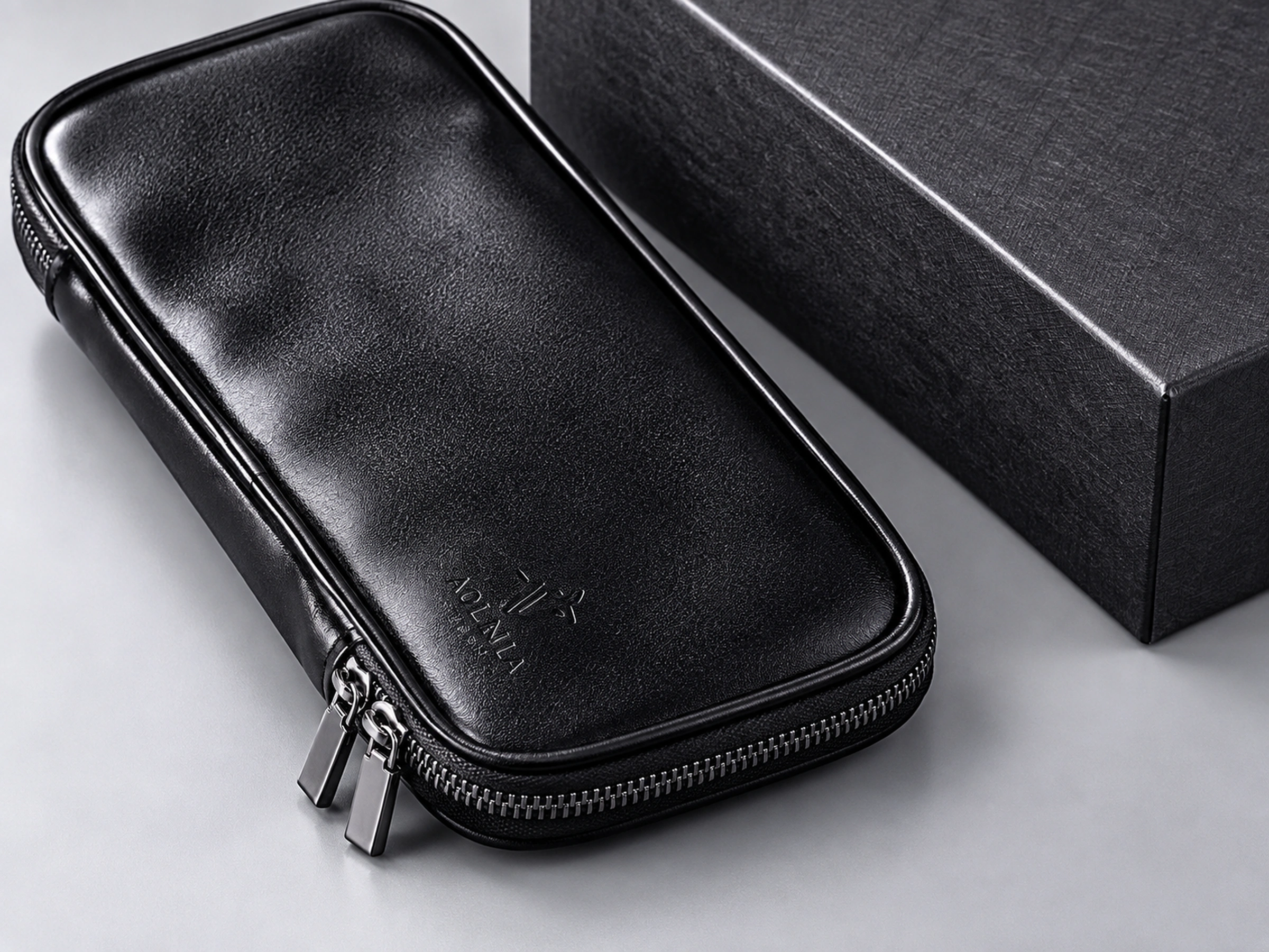 Original black zip case corner, zipper and charcoal presentation box finish