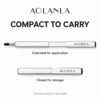 Silver integrated retractable lip brush shown extended and closed without misleading length rulers Silver integrated retractable lip brush in two states