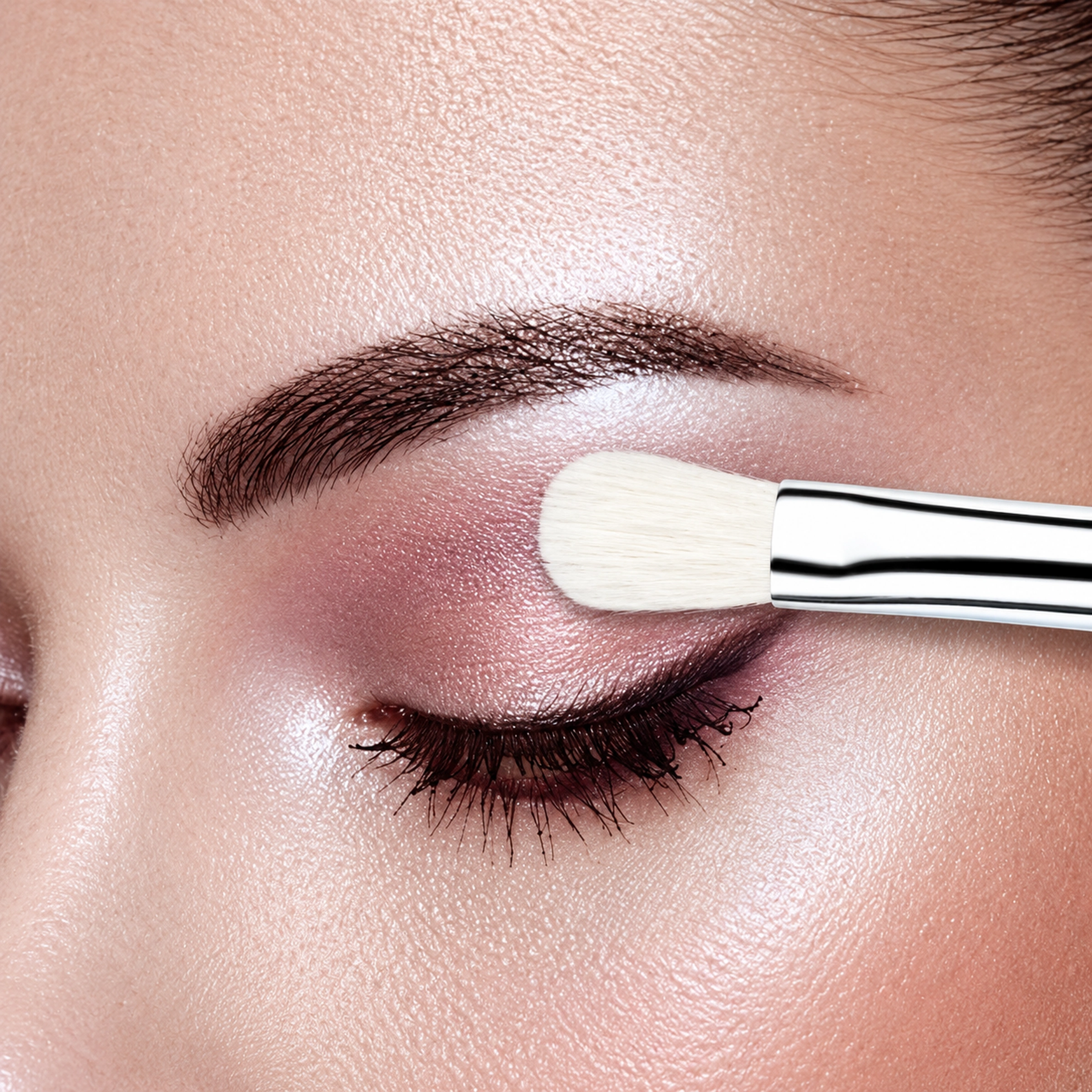 217 wool brush applying powder to a closed eyelid