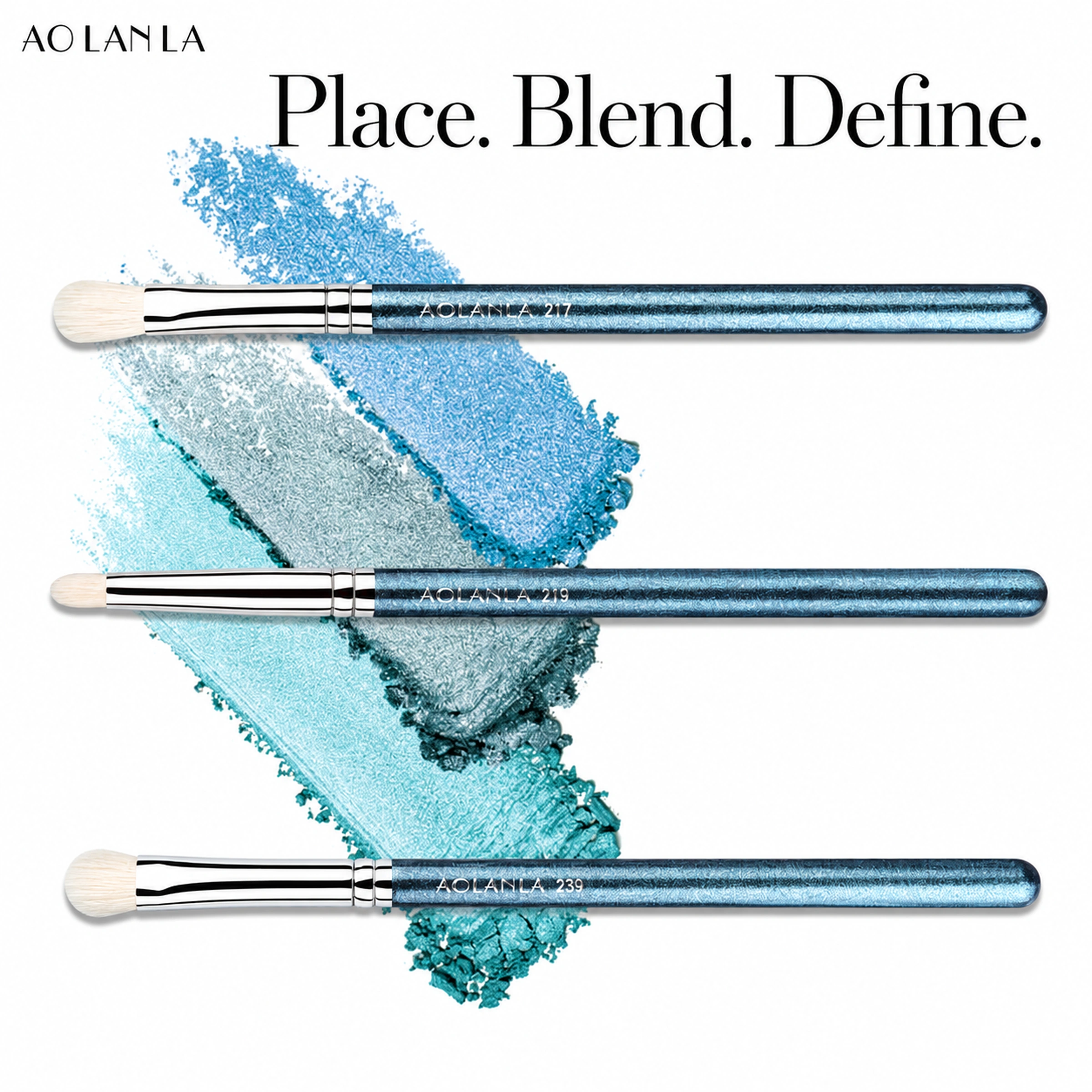 217,219and239 complete horizontal brushes on blue powder swatches