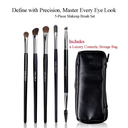 Black 5-Piece Eye Brush Set with Pouch