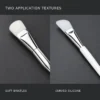 Close comparison of included soft bristle and curved silicone mask brush heads