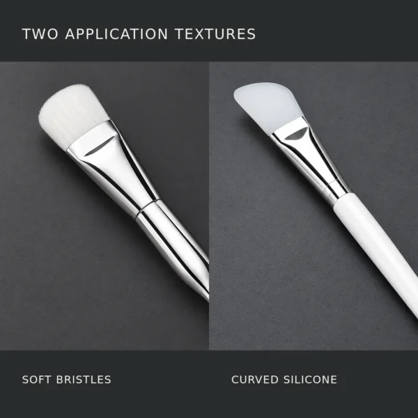 Close comparison of included soft bristle and curved silicone mask brush heads