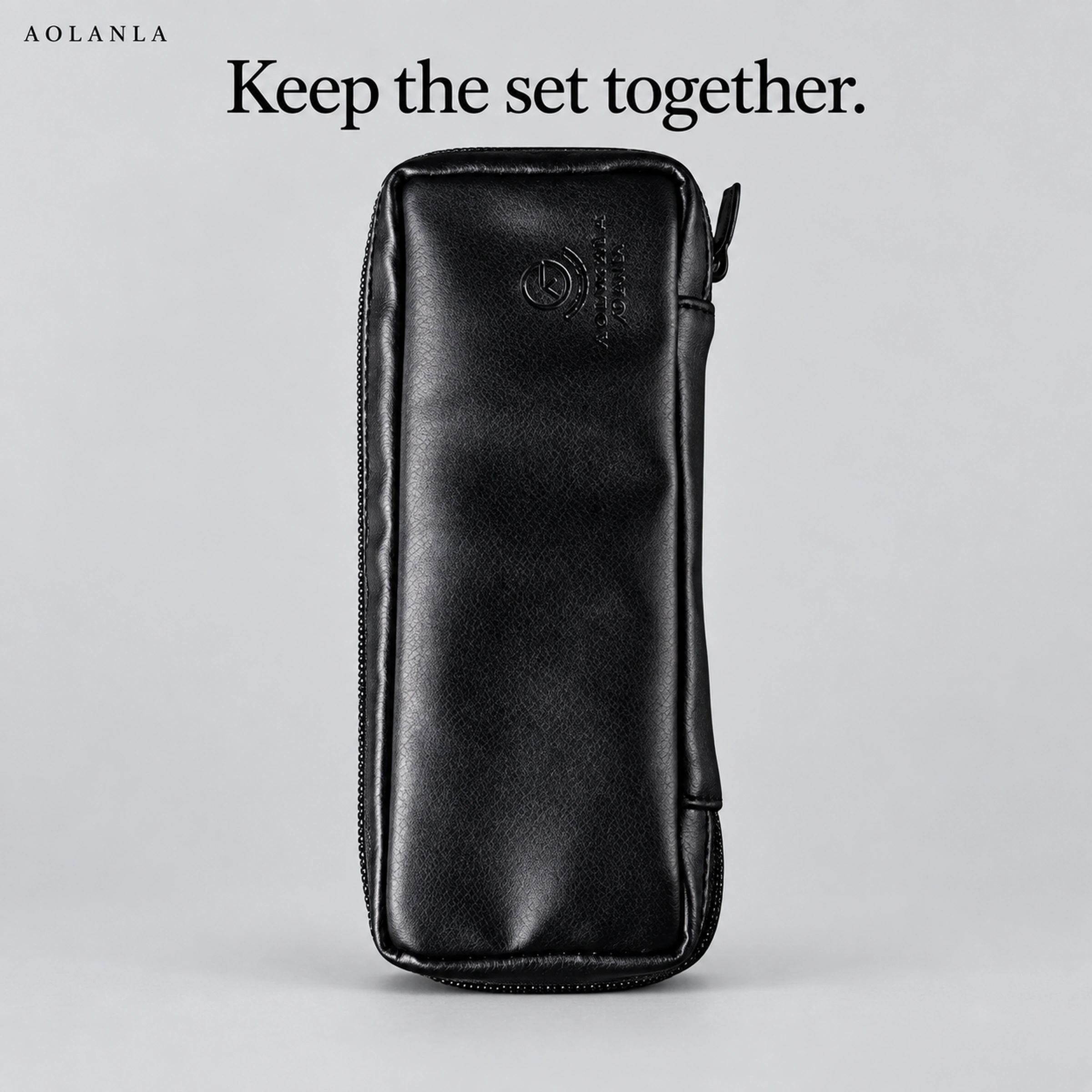 Closed black textured zipper brush pouch