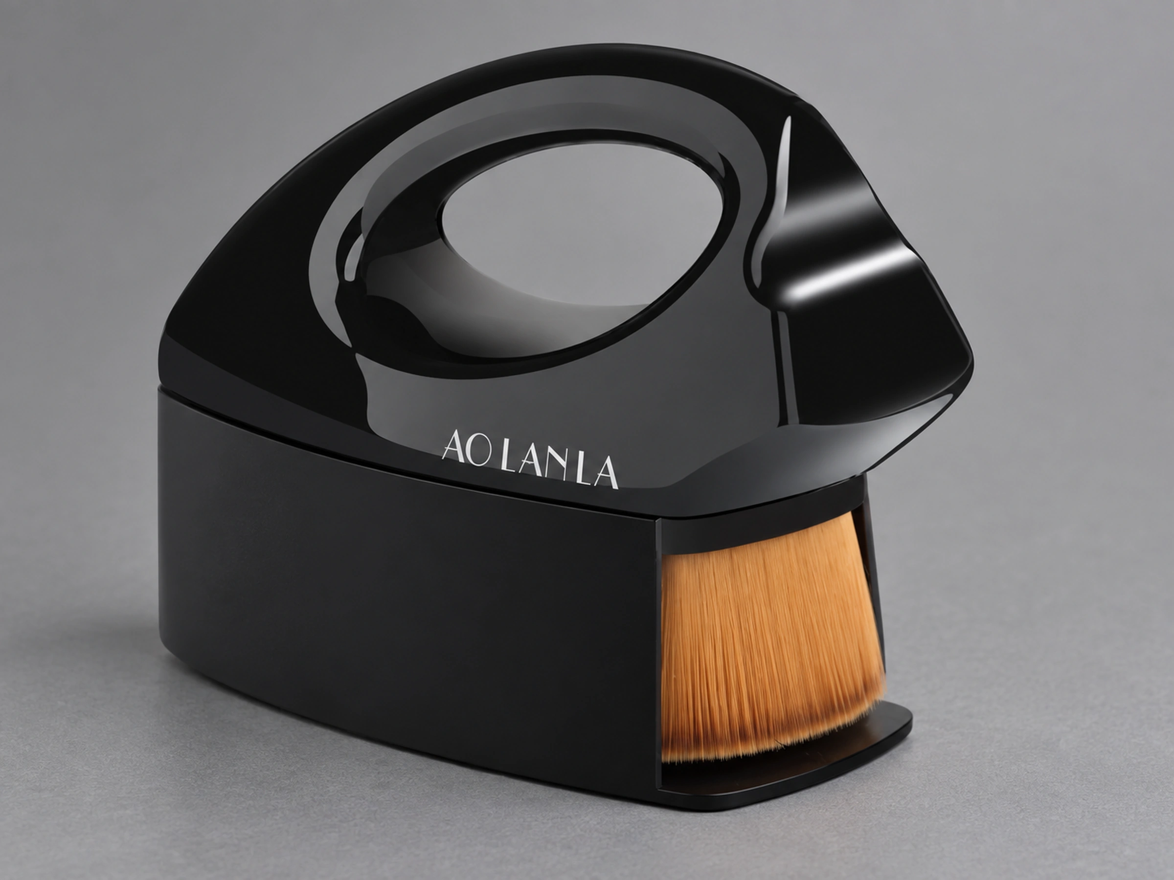 The actual black oval-grip brush resting in its original open-sided protective holder