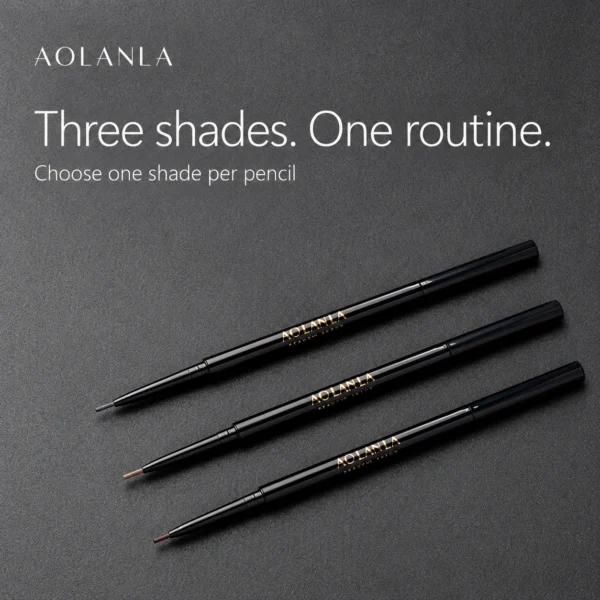 Three selectable shades of the slim black AOLANLA brow pencil