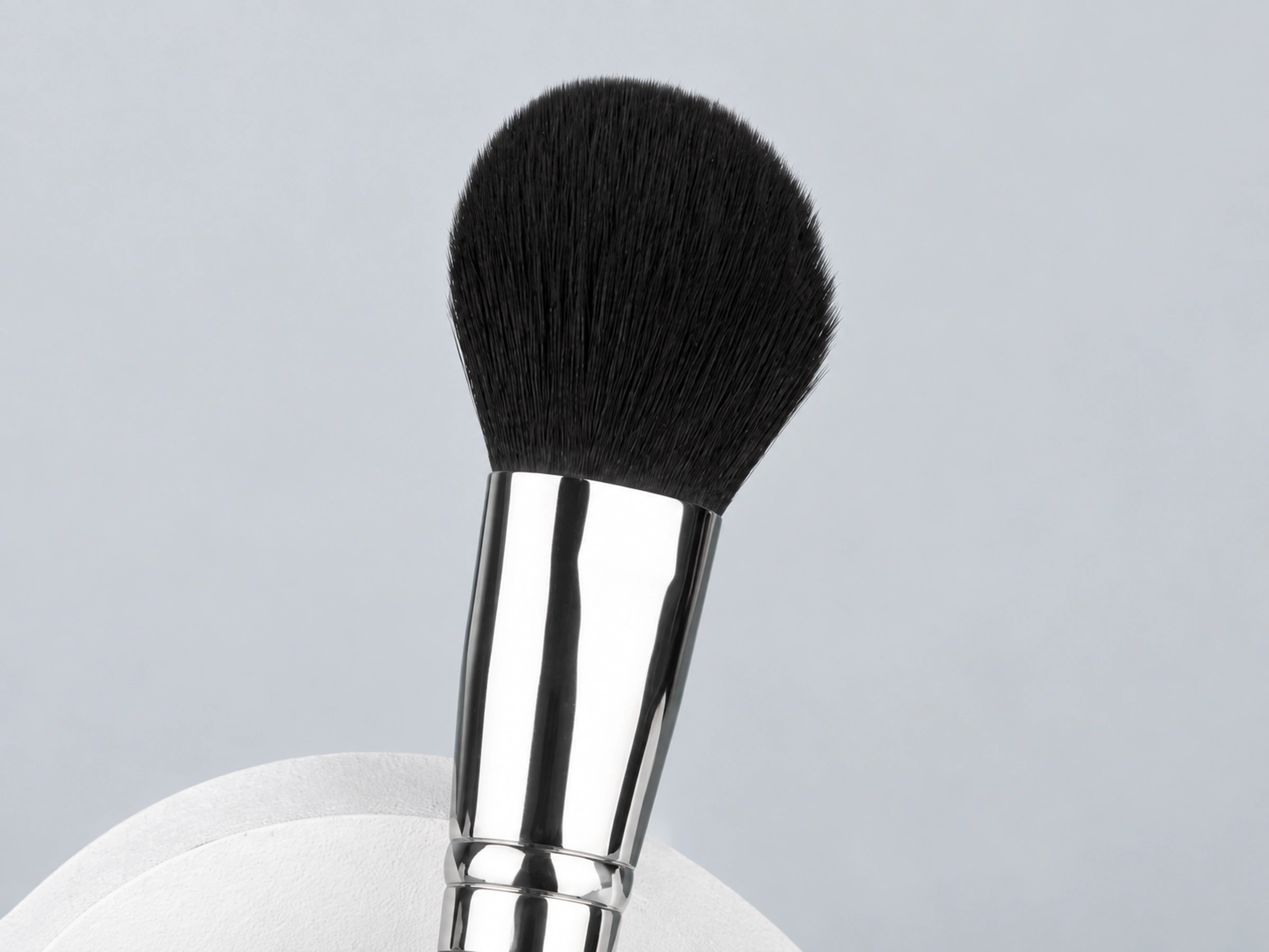 Full rounded black synthetic working head of the real No.134 brush, with its polished tapered aluminum ferrule