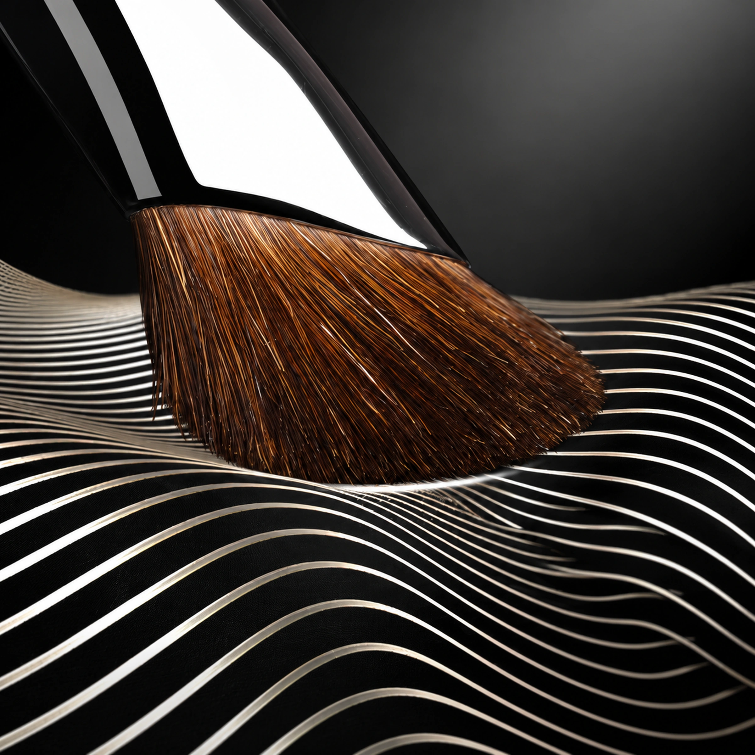 Close No.16 brown horse-hair fibres flexing against a dark patterned surface
