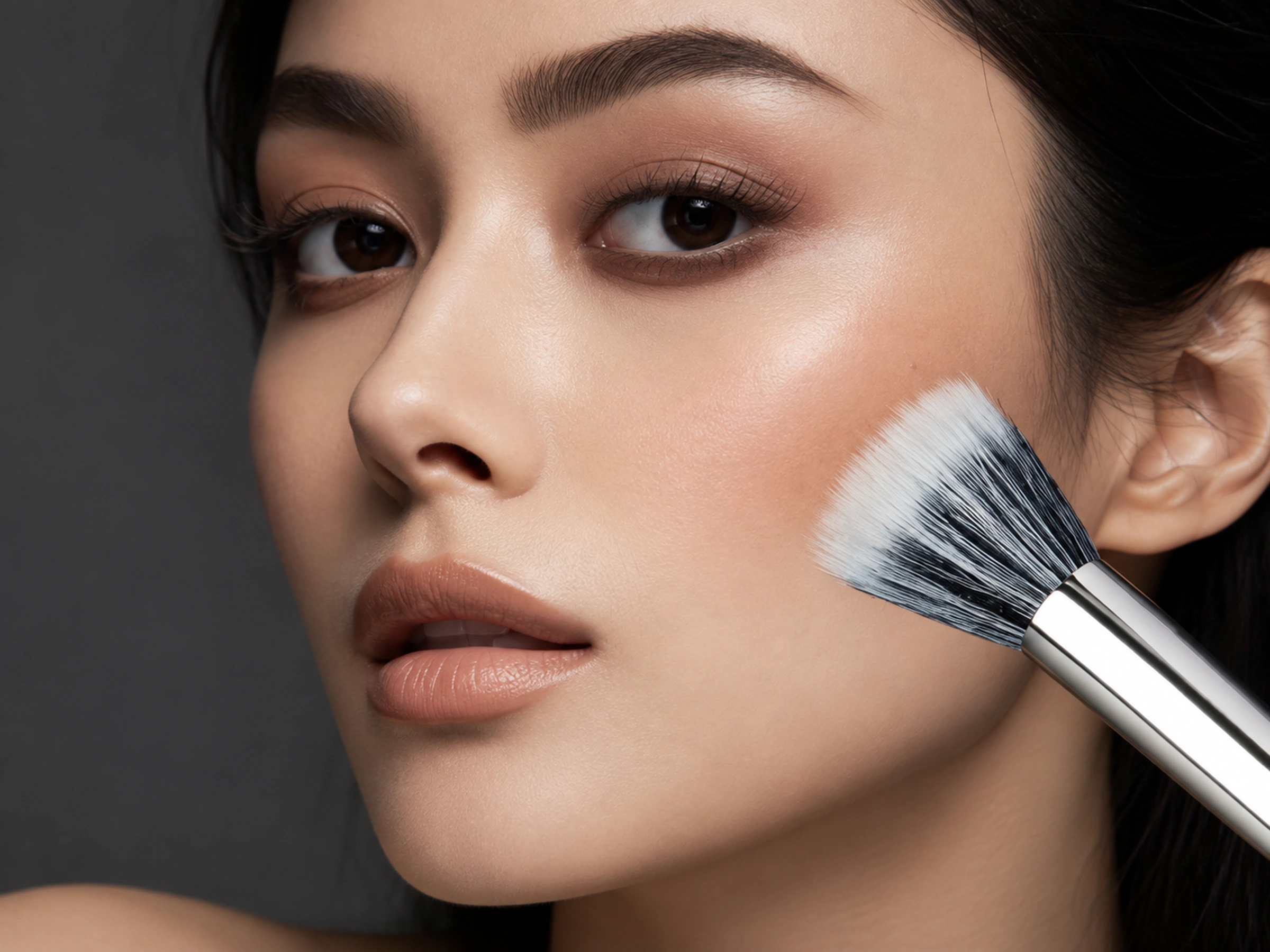 Original No187 stippling brush beside the cheek during light powder application