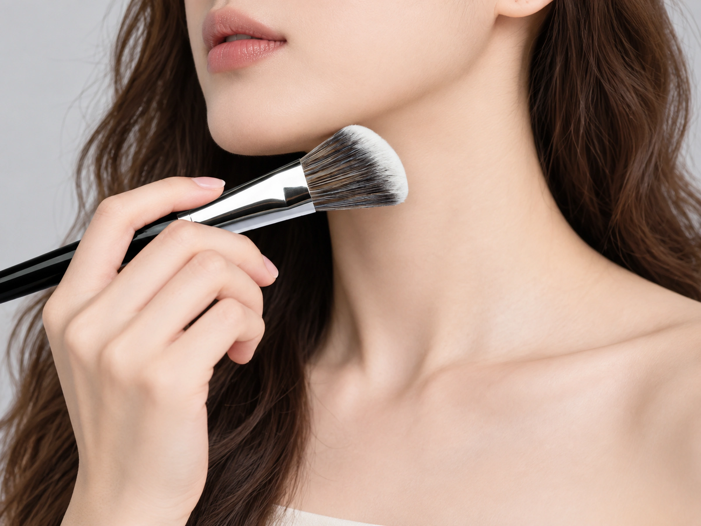 Original No49 angled contour brush beside the jaw during gentle application