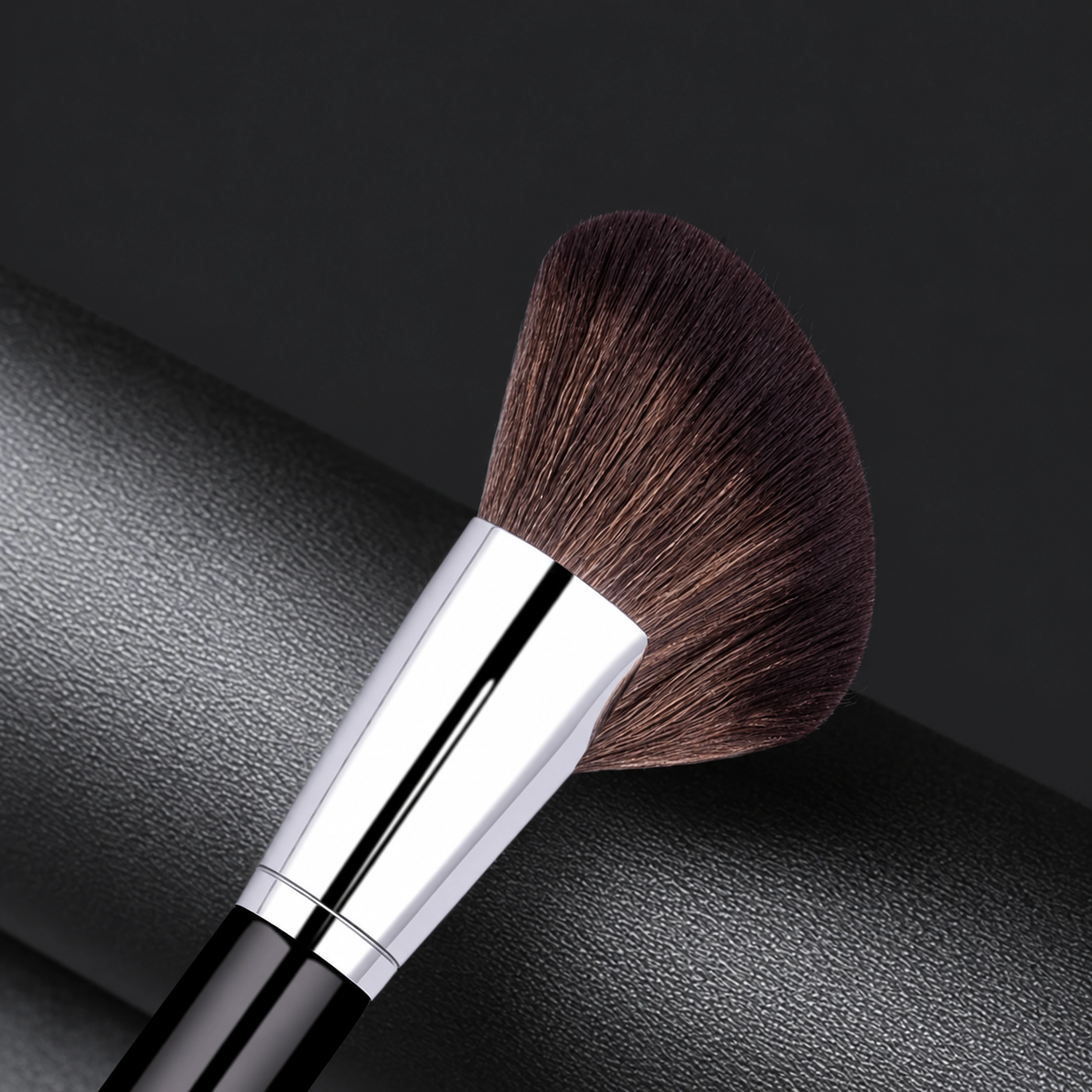 Close view of the real No.72 angled brown brush head and tapered silver ferrule