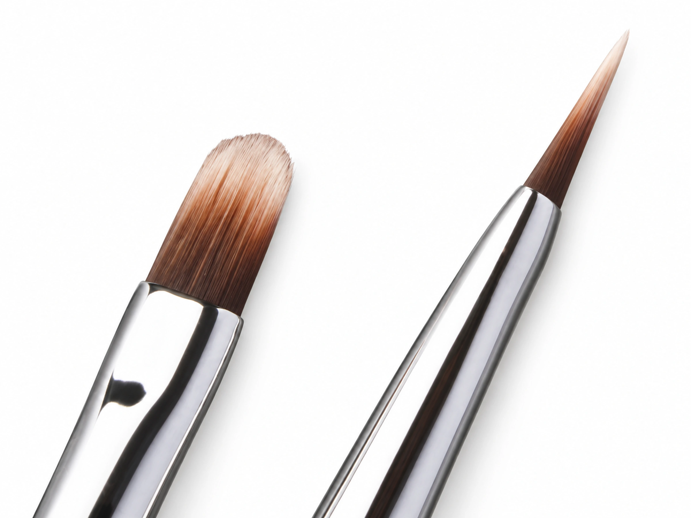 Two orientations of the same No.8 concealer brush head, showing its broad flat face and narrow edge