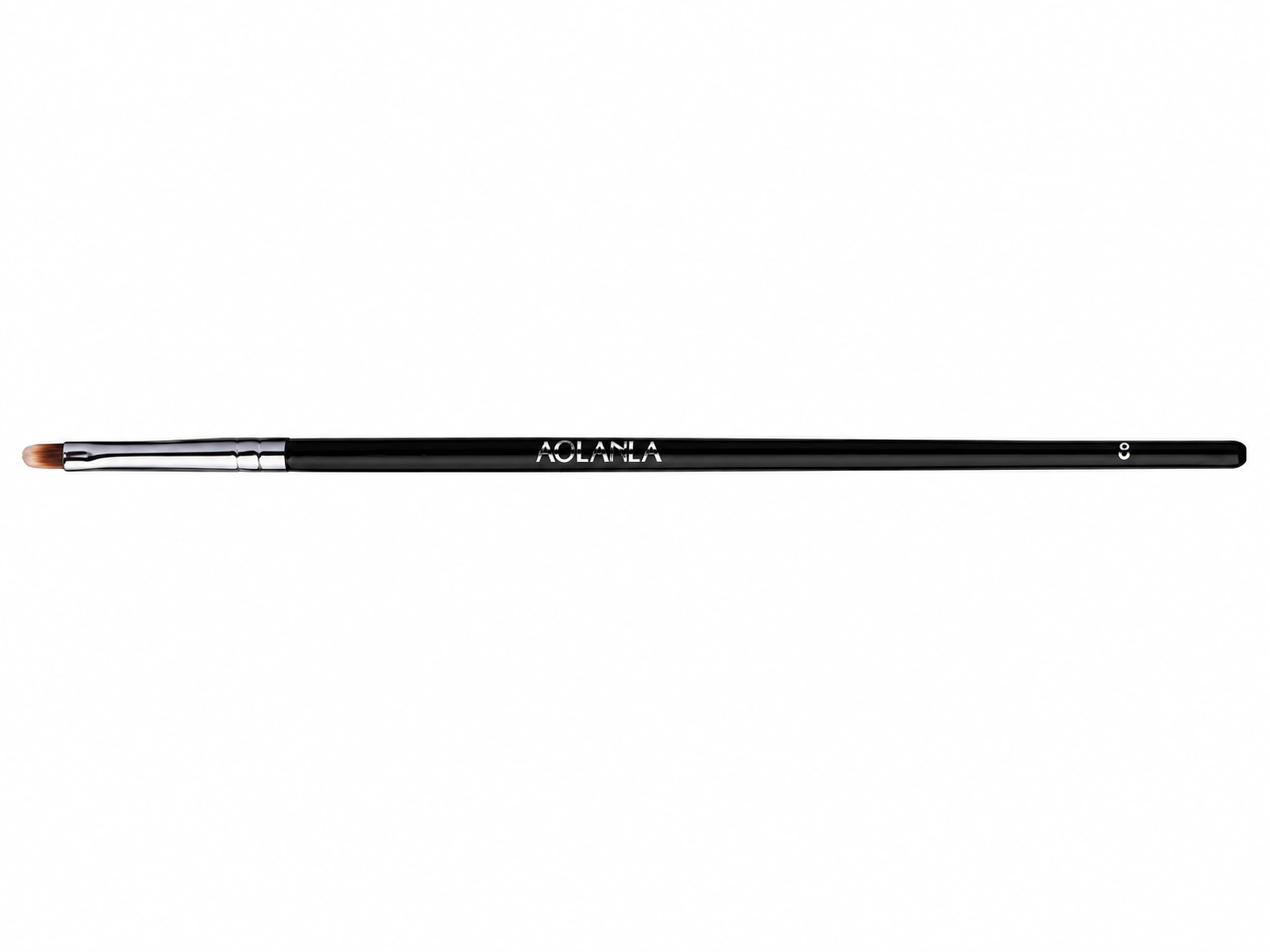 Complete horizontal single No.8 brush with its actual miniature head, silver ferrule and long black handle
