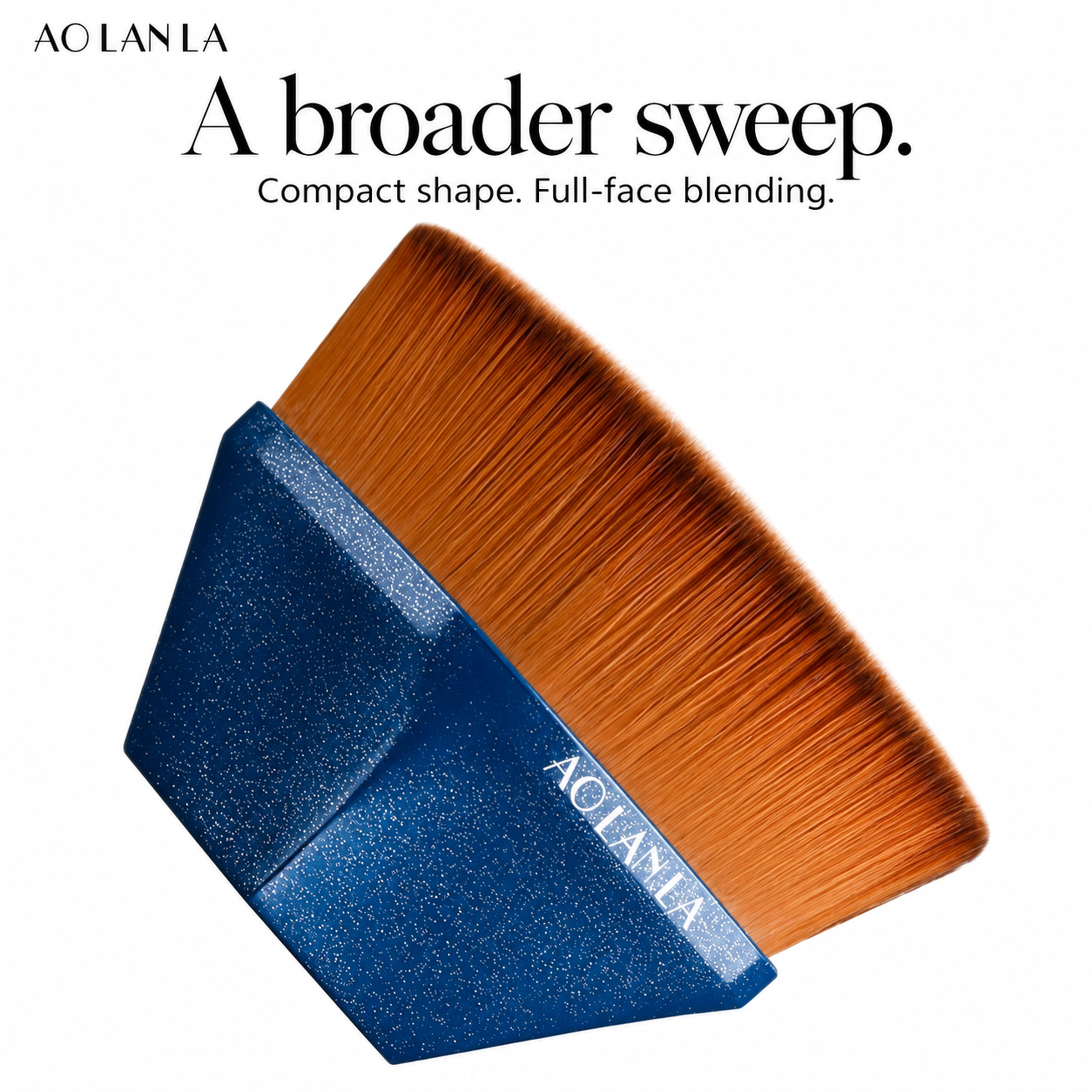 Complete broad amber synthetic head and short blue faceted foundation brush grip