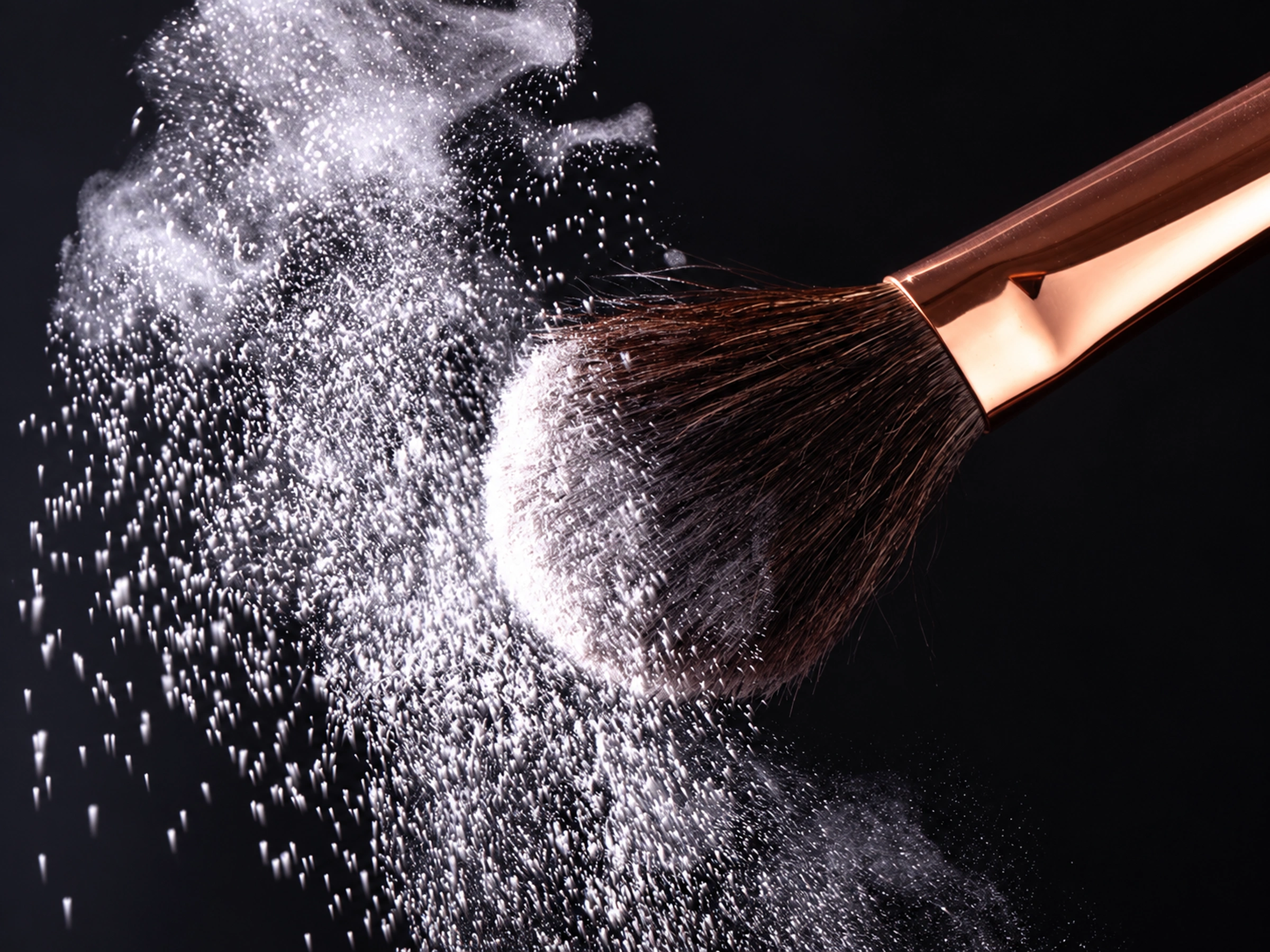 Original Emerald face brush releasing fine loose powder from its dark-brown working head