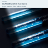 Original high-resolution close-up of transparent ice-blue acrylic handles and silver sakura details