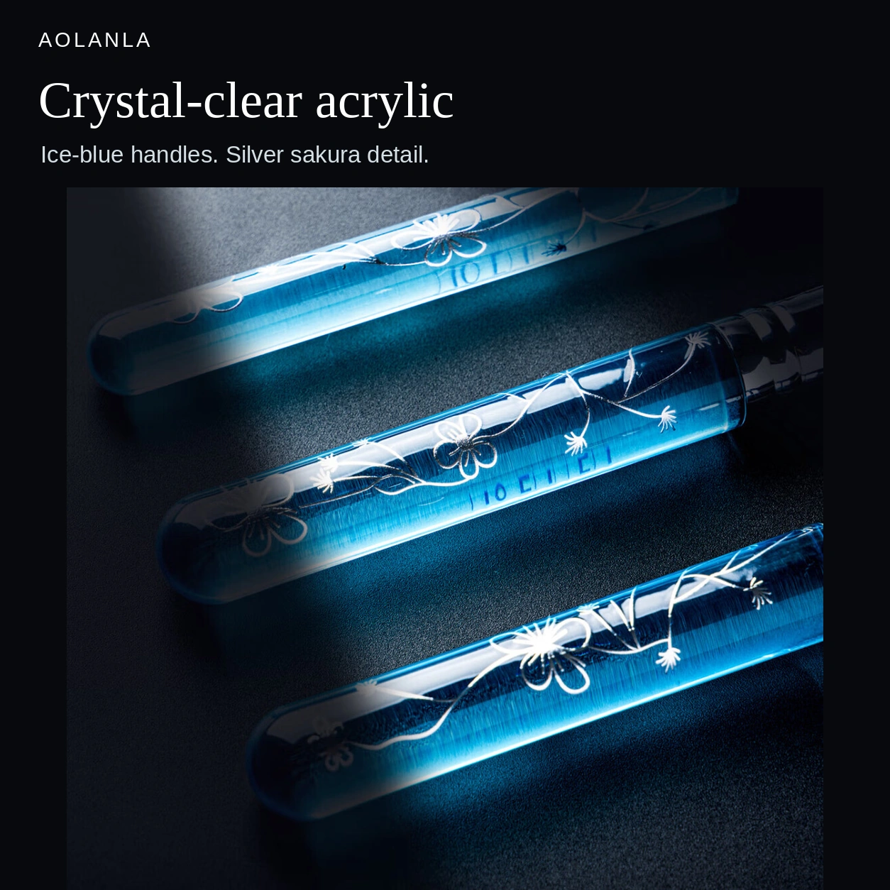 Original transparent cyan acrylic handles with silver sakura branch artwork