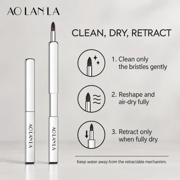 Correct care instructions: clean exposed fibres, dry fully, then retract
