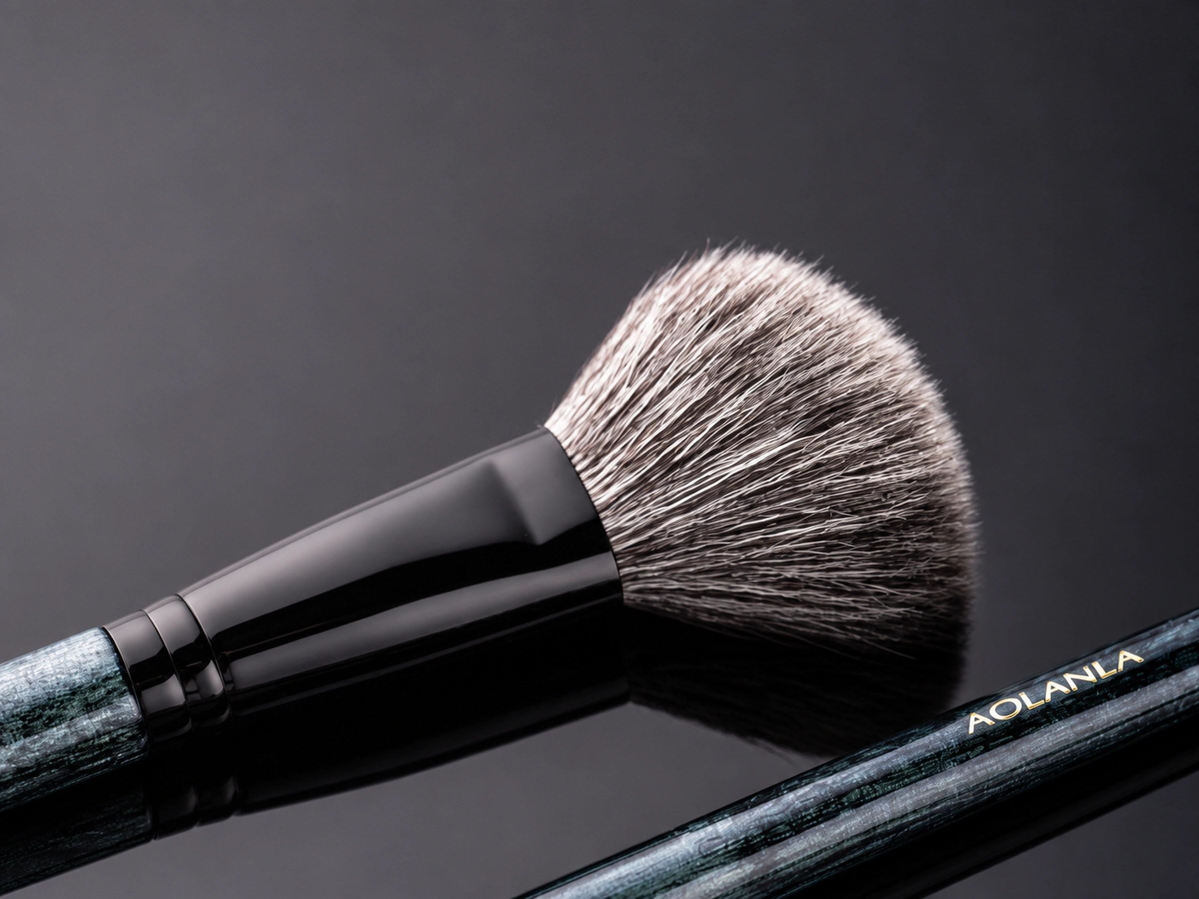 Original grey natural-hair brush head with glossy black copper ferrule