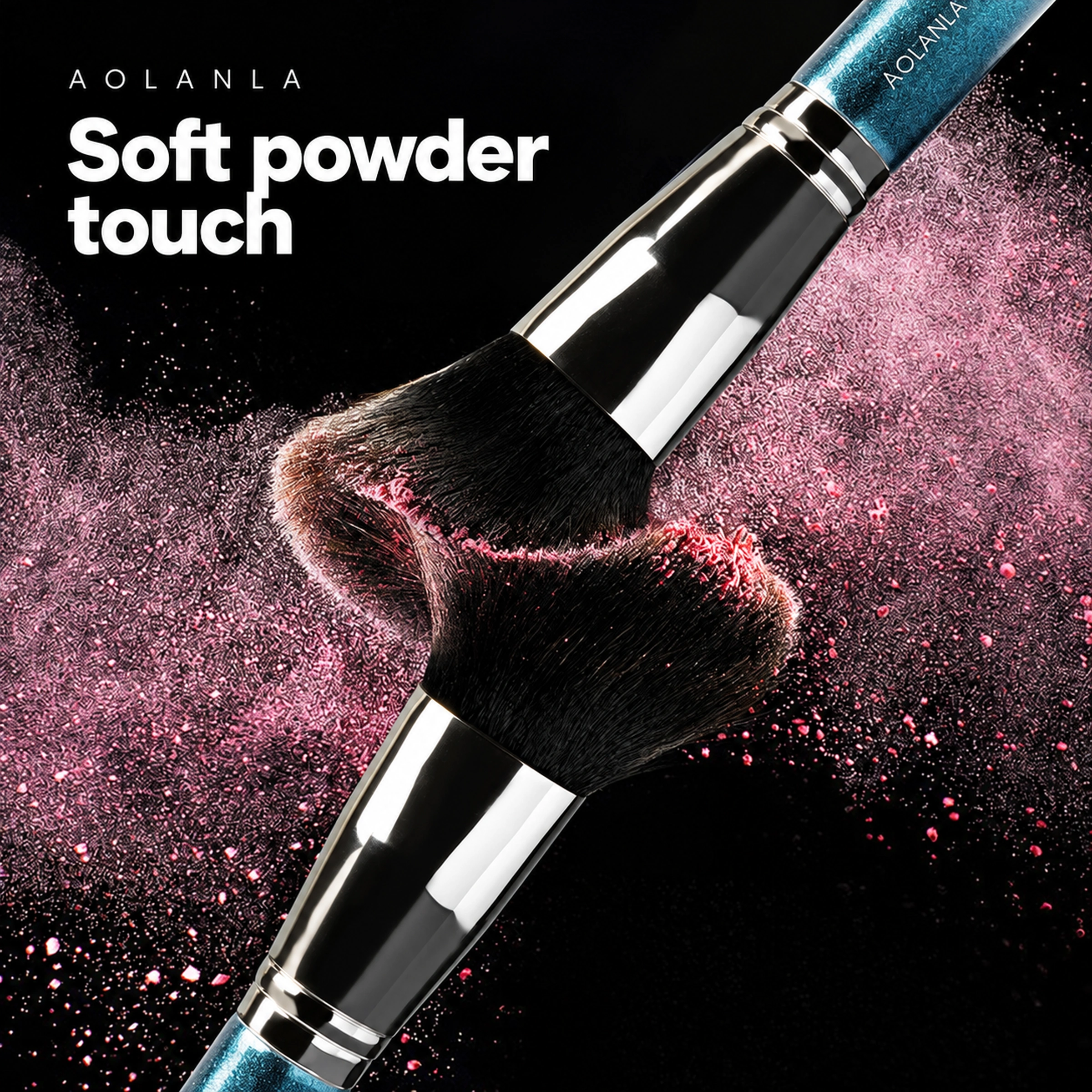 The real black powder brush heads flexing with pink cosmetic powder