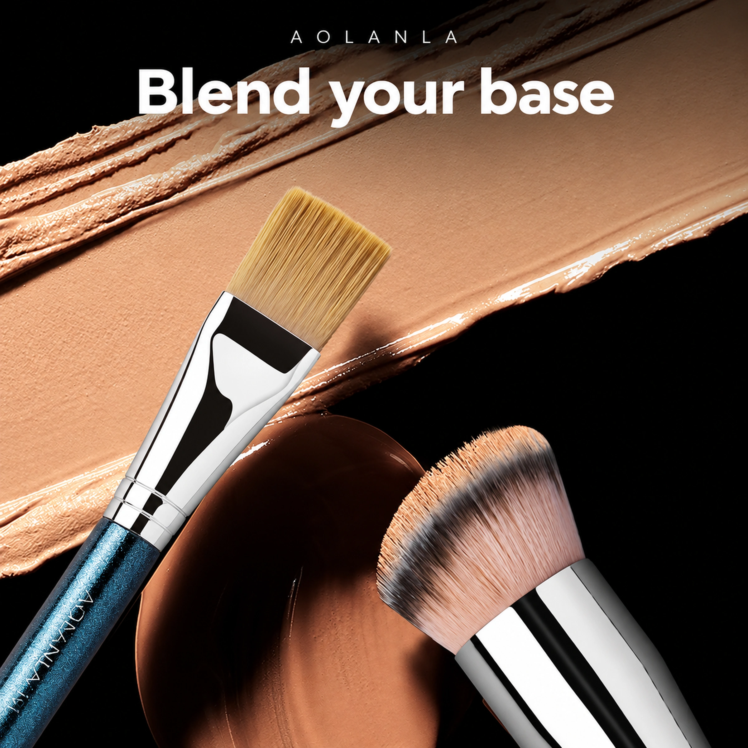 The real flat golden foundation and angled foundation heads with cosmetic swatches