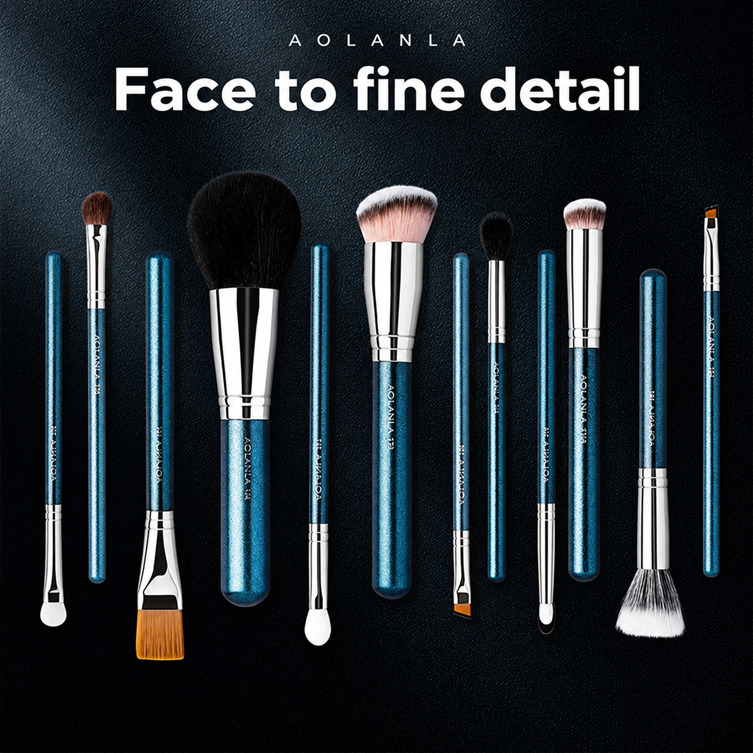 All twelve actual brush shapes in a staggered face-to-detail guide