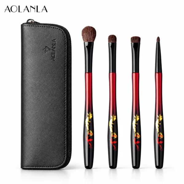 Phoenix four eye brushes and slim black zip pouch on white