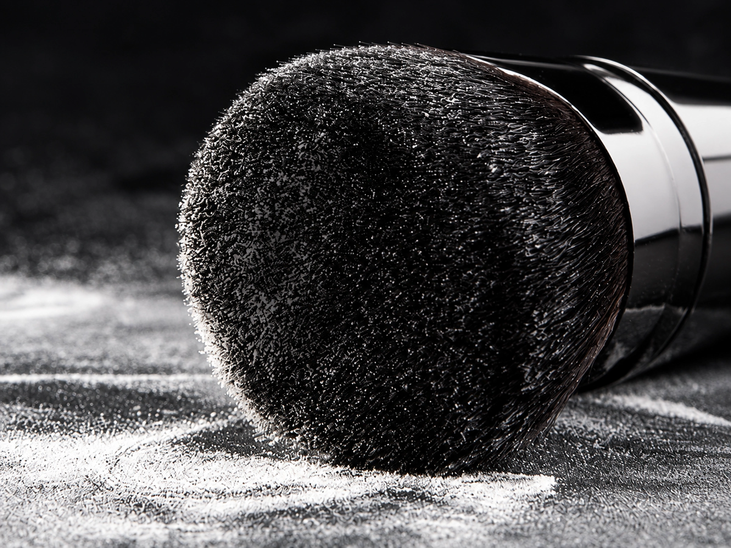 Original rounded dark retractable powder brush fibres with loose powder