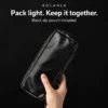 Included black PU zip pouch held in one hand