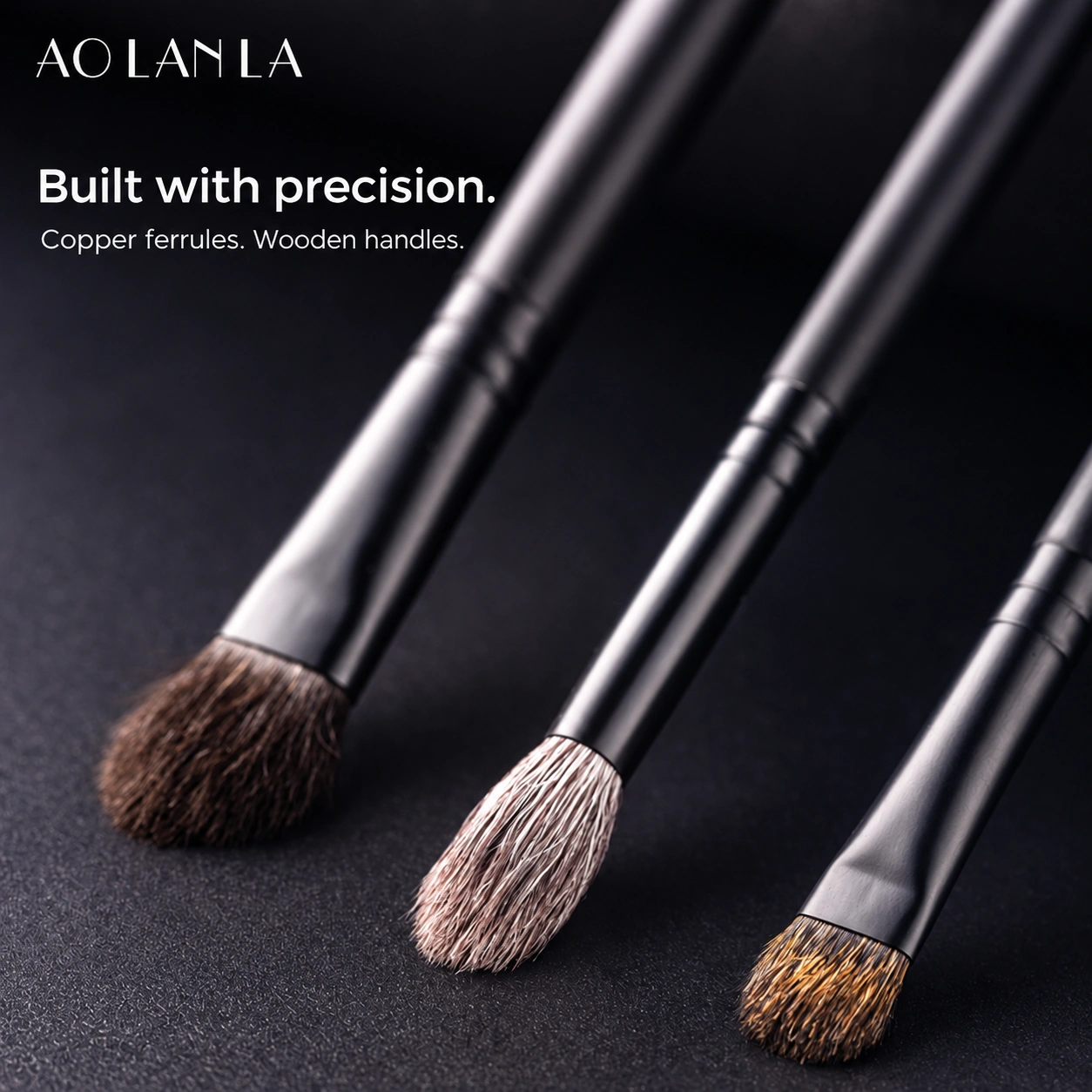 Matte black copper ferrules and wooden handles