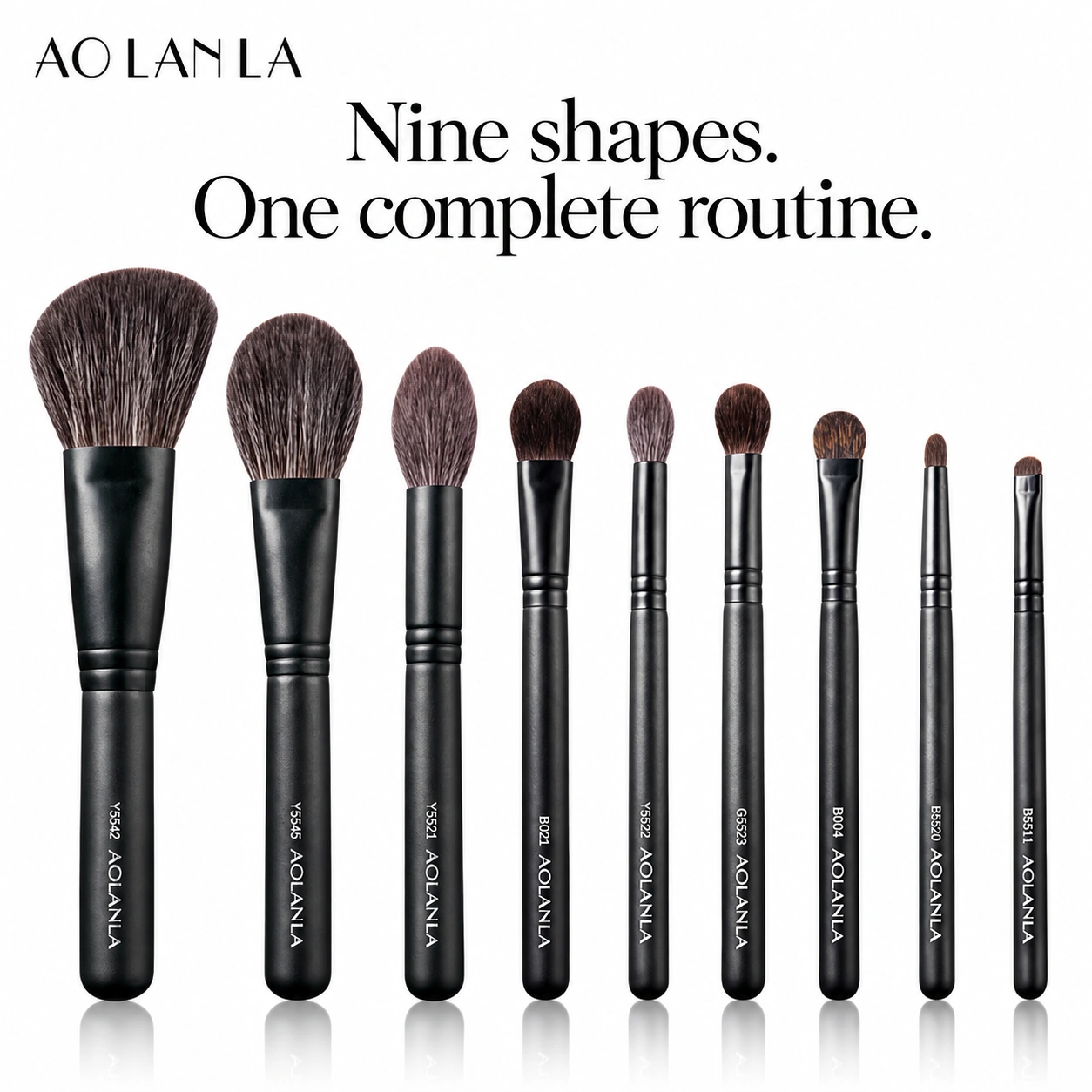 Nine complementary face and eye brush shapes