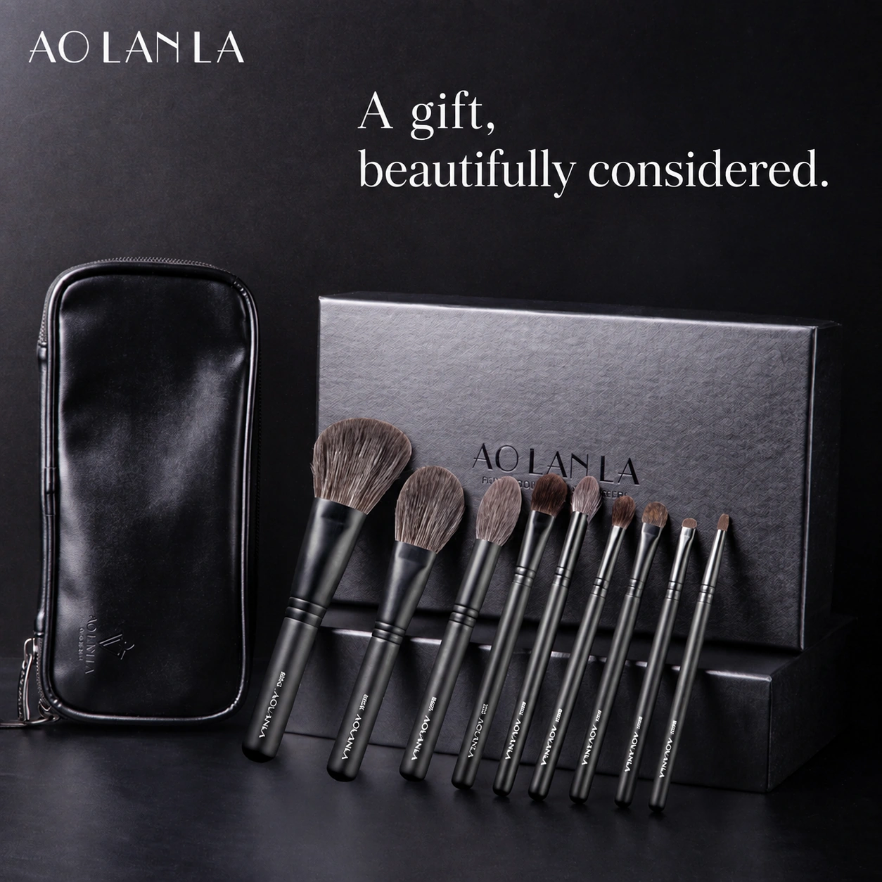 Nine Zhumo brushes with zip pouch and gift box