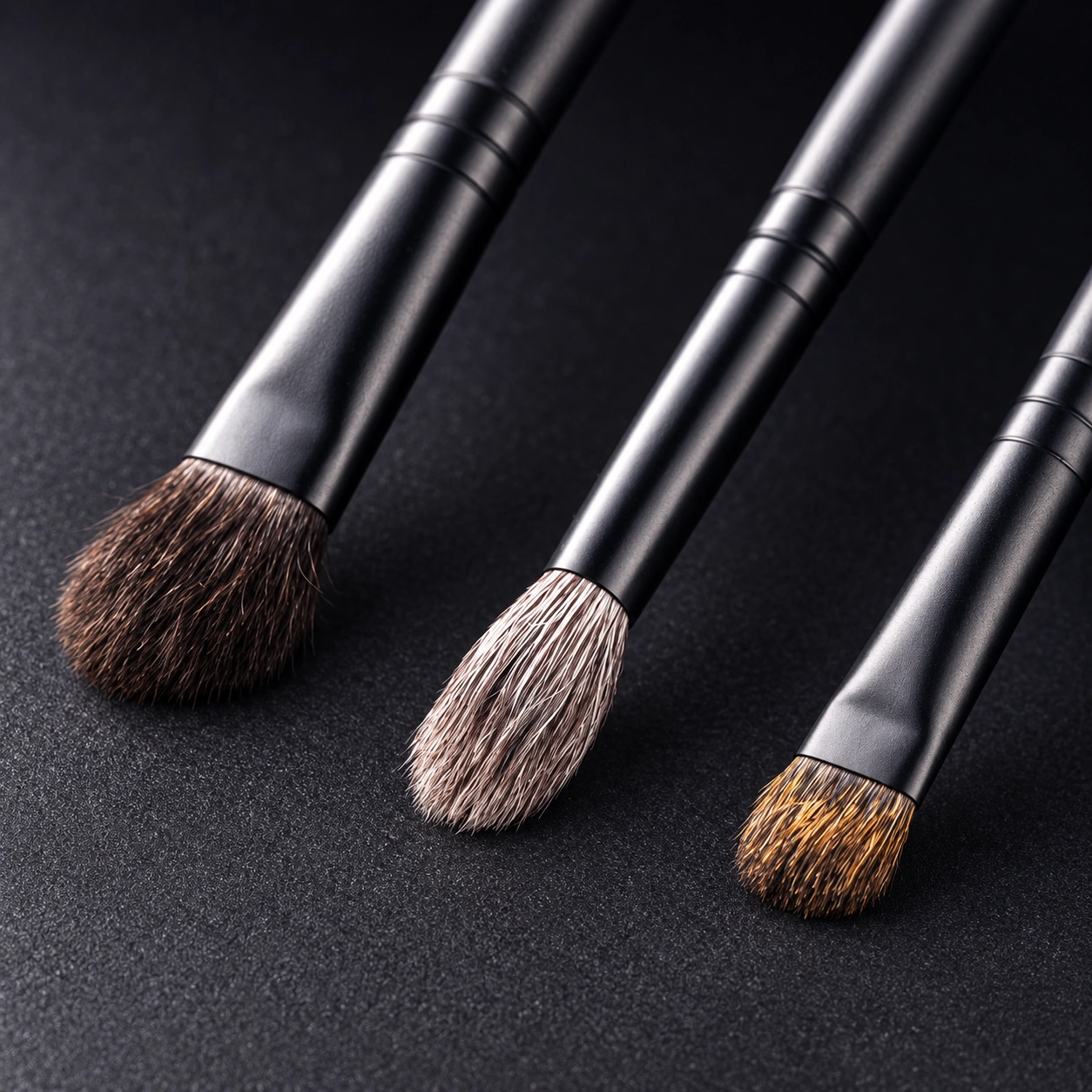 Three distinct Zhumo eye-brush head profiles from the supplier detail photography