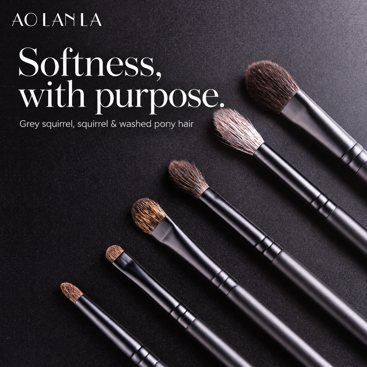 Six Zhumo brush heads showing natural fibre variation