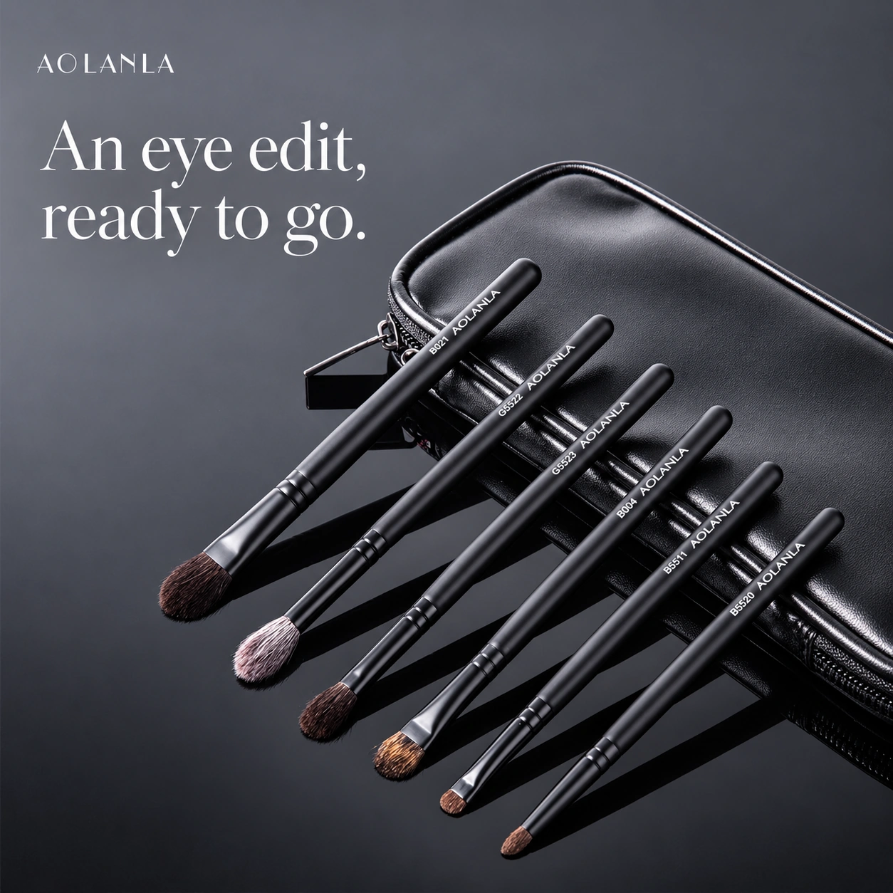 Six Zhumo brushes across the black zip pouch
