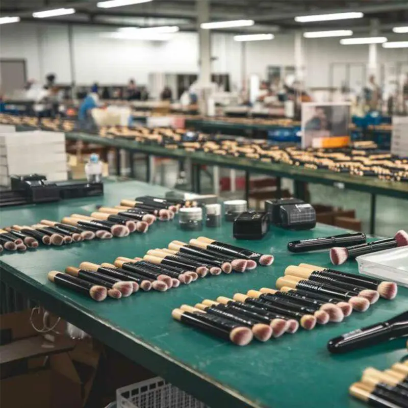 Makeup brushes arranged during production at an AOLANLA facility