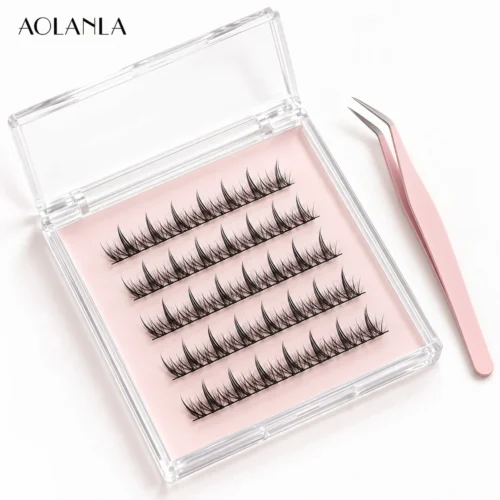 AOLANLA glue-free natural sunflower lashes with pink angled tweezers