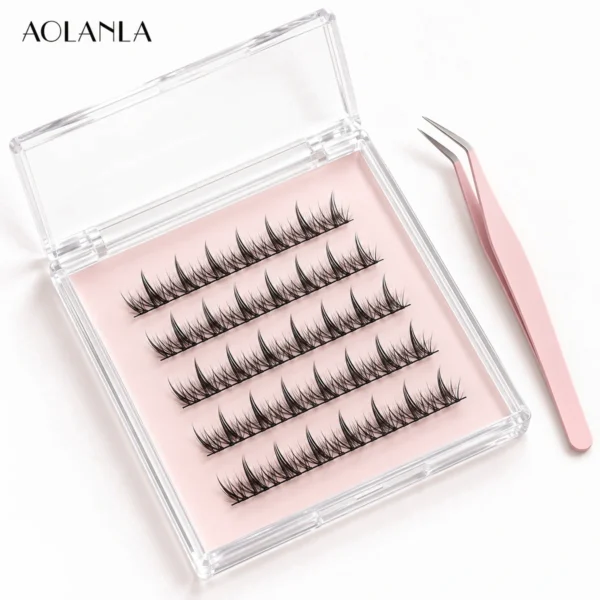 AOLANLA glue-free natural sunflower lashes with pink angled tweezers