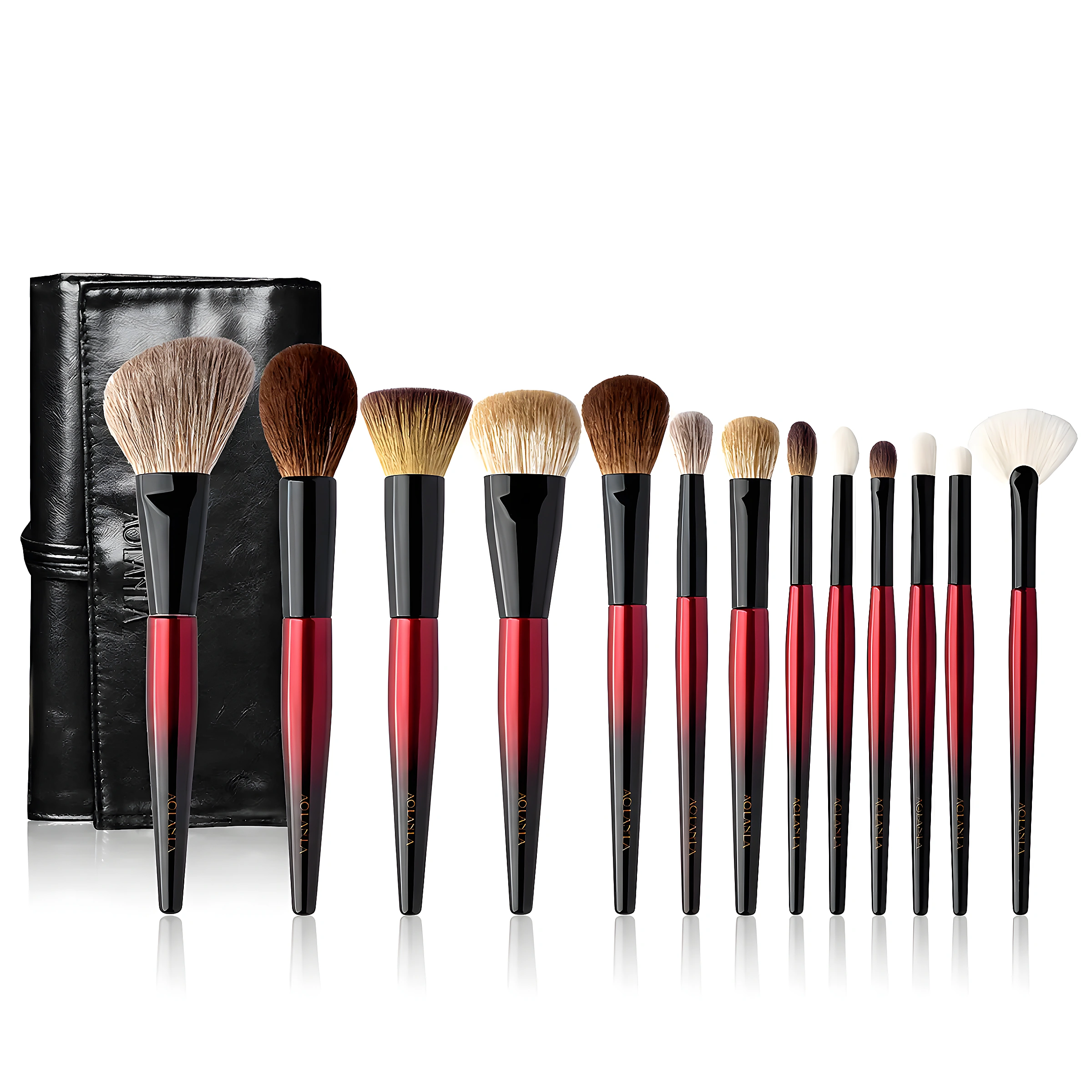 AOLANLA Red Night 13-piece makeup brush set with pouch