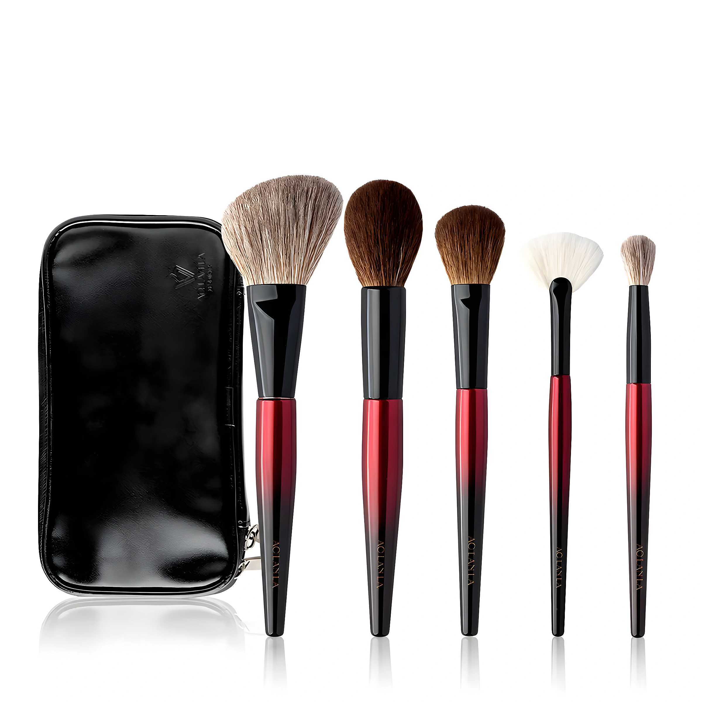 AOLANLA Red Night 5-piece face brush set with pouch