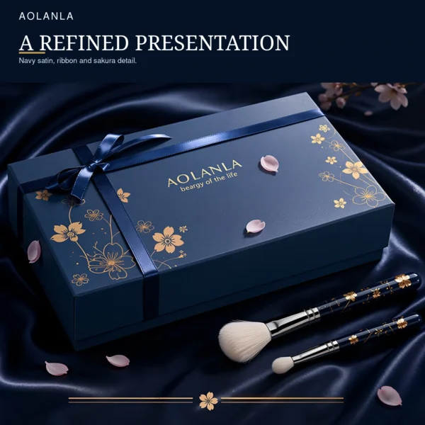 Navy presentation styling with ribbon, sakura and Blue Sakura brushes