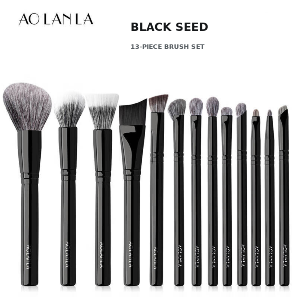 AOLANLA Black Seed thirteen-piece makeup brush set on a pure white background