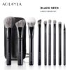 AOLANLA Black Seed nine-piece makeup brush set with black zip pouch on a pure white background