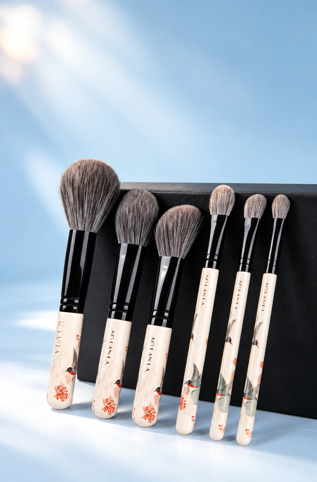 Six representative Flower and Bird brush shapes from the nine-piece set