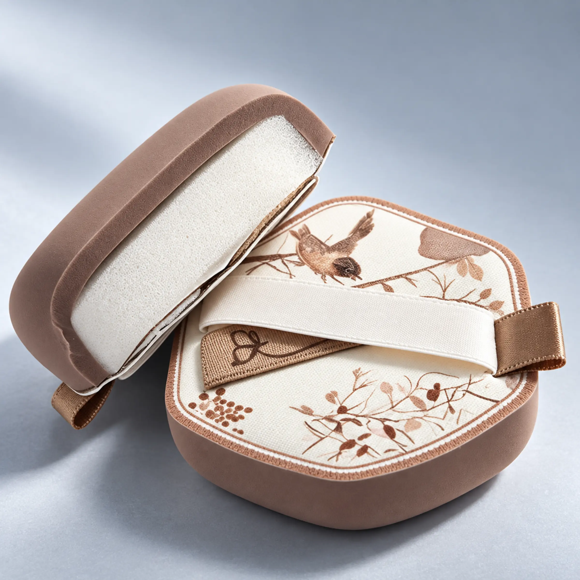 Cross-section view of the layered Floral Garden makeup puff construction