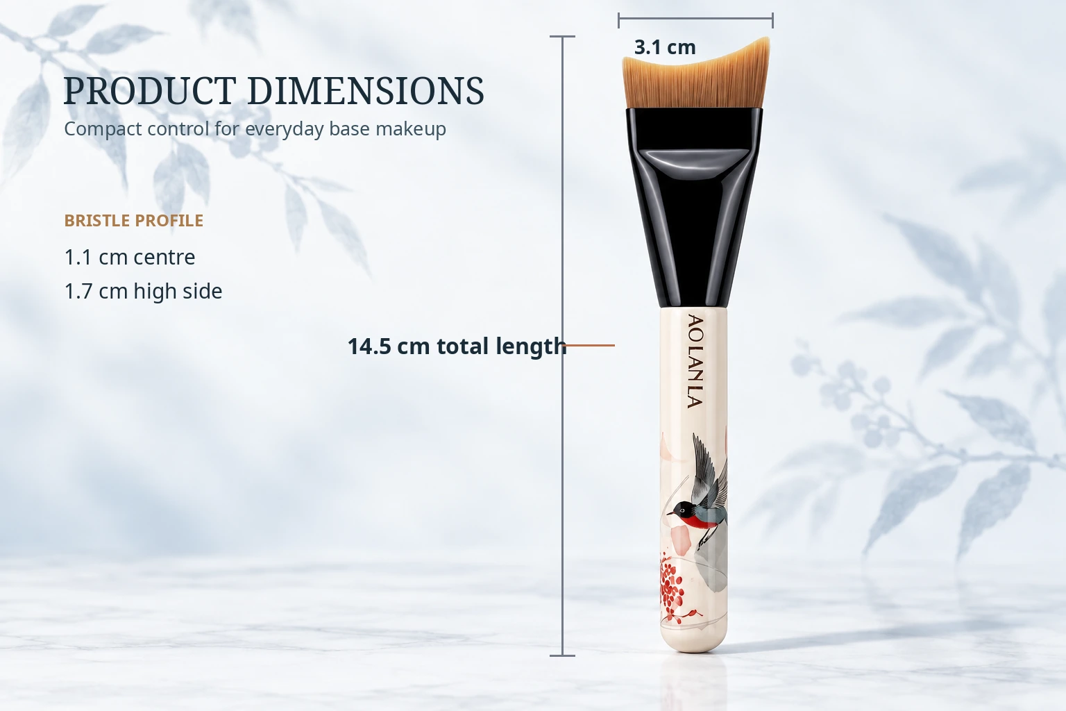 AOLANLA fishtail foundation brush dimensions and bristle profile