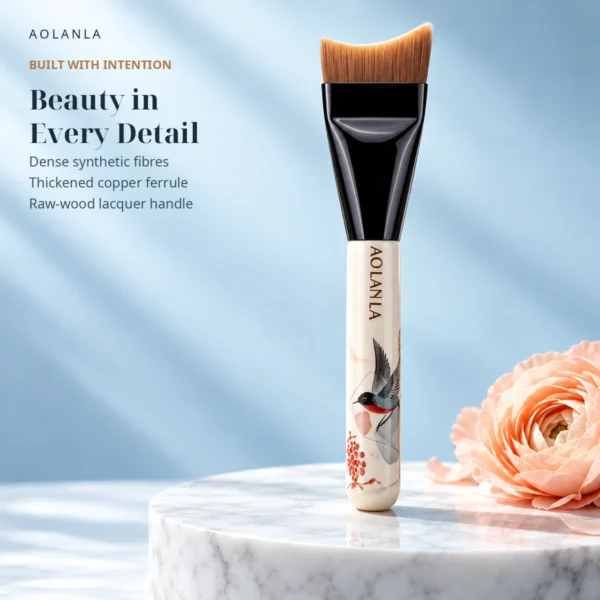 AOLANLA Flower & Bird brush showing synthetic fibres ferrule and illustrated handle
