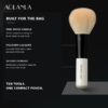 AOLANLA porcelain white mini brush showing its short lacquered wood handle and reinforced ferrule with English feature text
