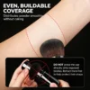 AOLANLA powder brush applying even coverage with a warning to retract bristles before capping